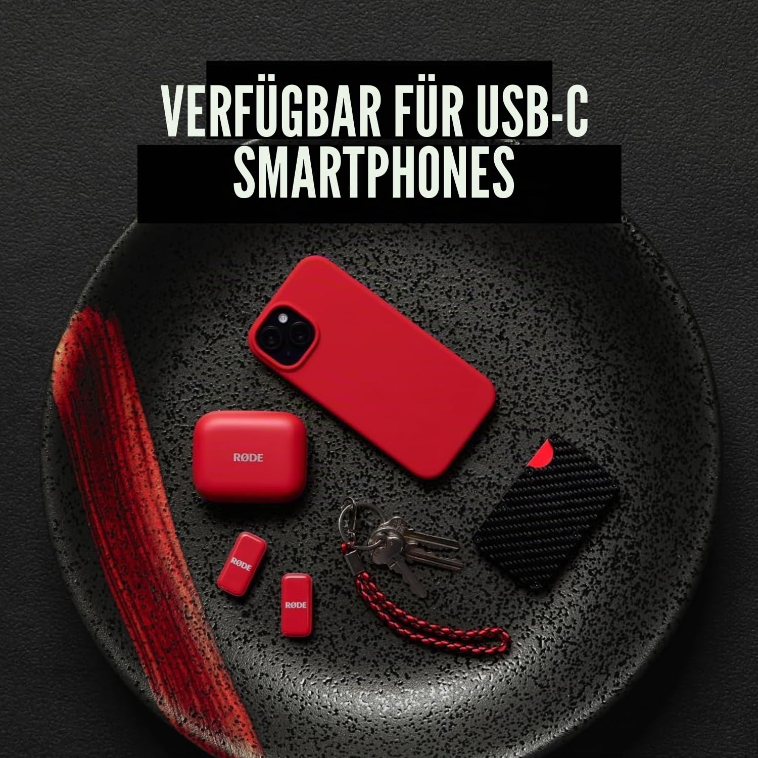 Rode Wireless Micro Drahtloses Mikrofon-System USB-C für Smartphones Rot mit keepdrum Mikrofasertuch