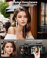 Vista 4 de Cámara de vídeo 5K Videocámara 8X Zoom opitical Cámaras de transmisión en vivo 64MP WiFi Autofoco Vlogging Cámara para Youtube con visión nocturna a