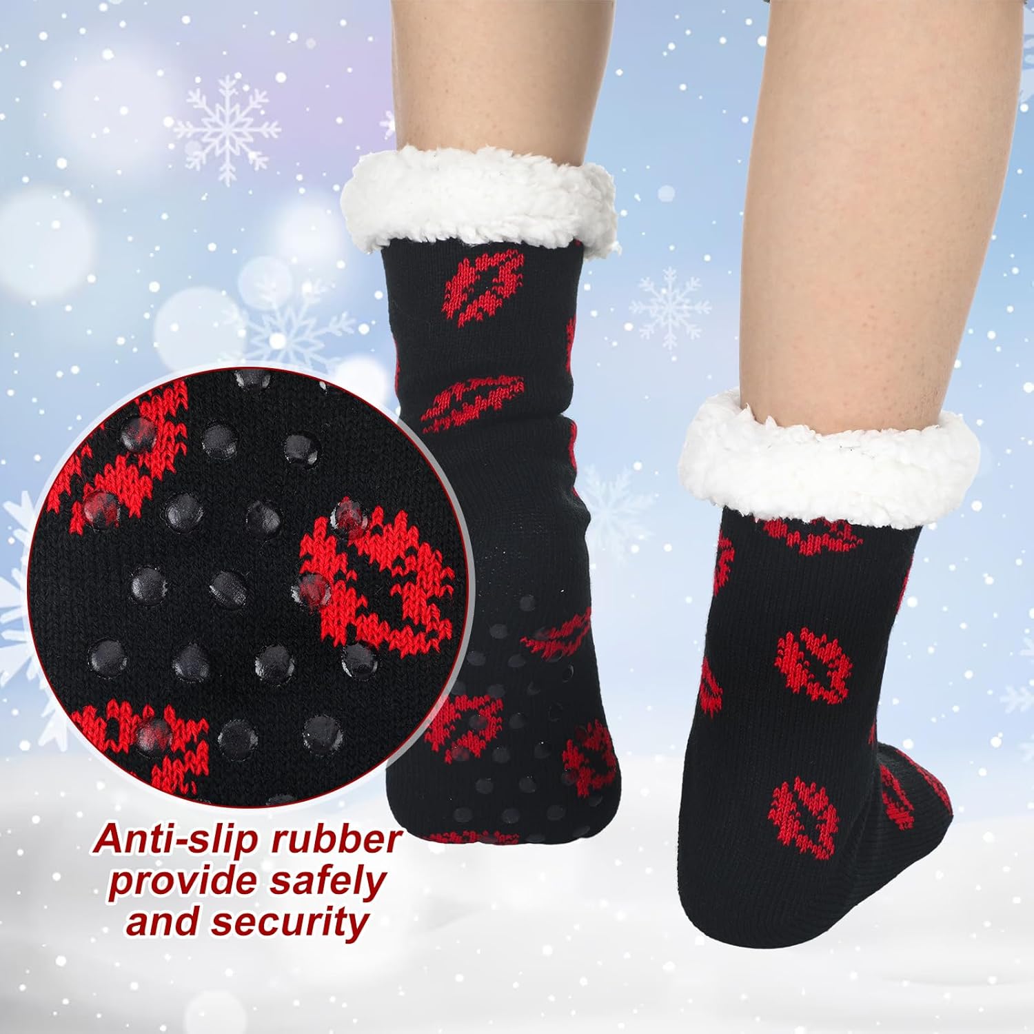 Liitrsh 6 Pairs Valentine's Day Gifts Heart Fuzzy Slipper Socks with Grip for Men Non Slip Fluffy Winter Warm Lamb Fleece Socks for Winter Valentine