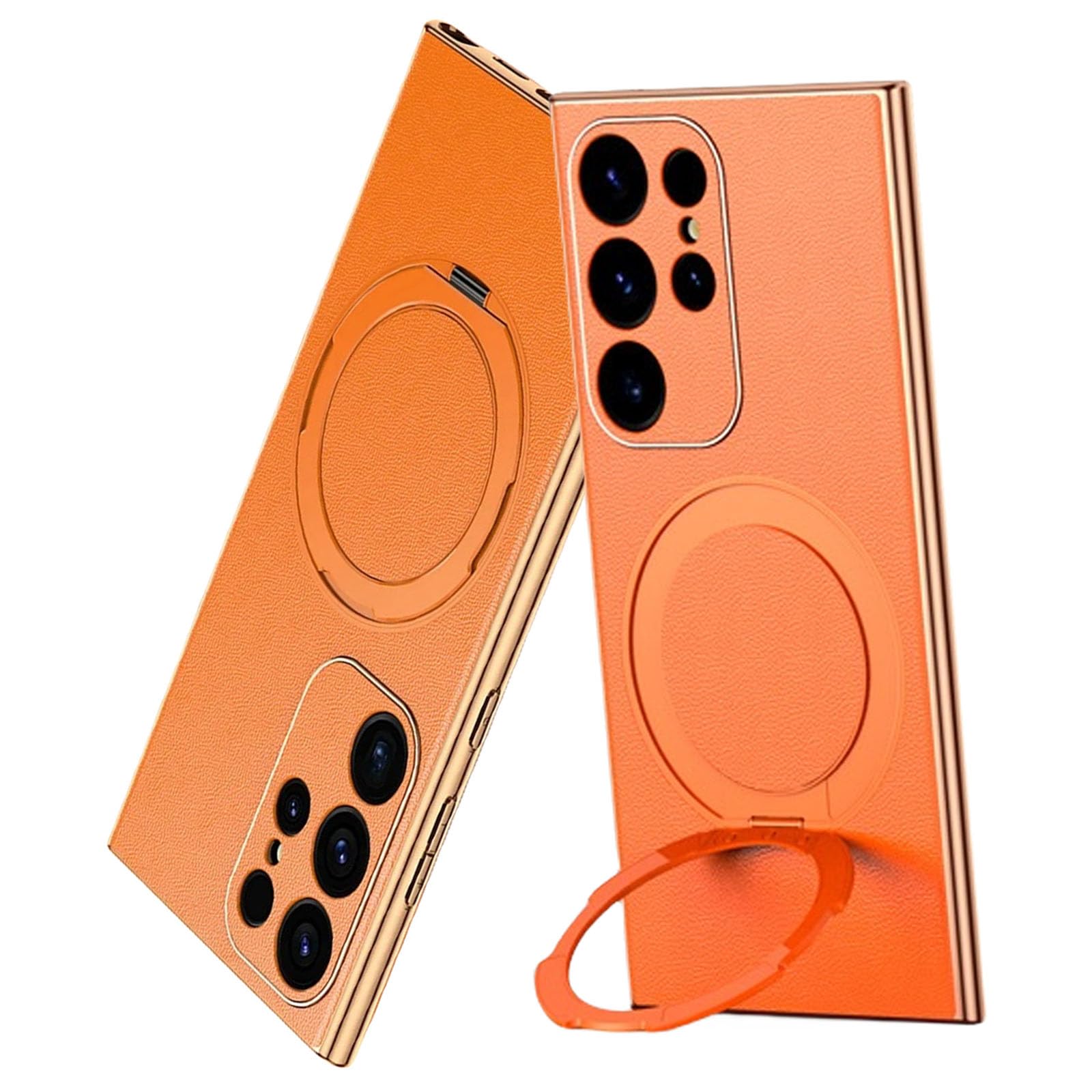 Coque Samsung S23 Ultra en cuir orange pour support vidéo mains libres - 8