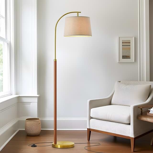 62.5-Inch Wood Floor Lamp with Arc