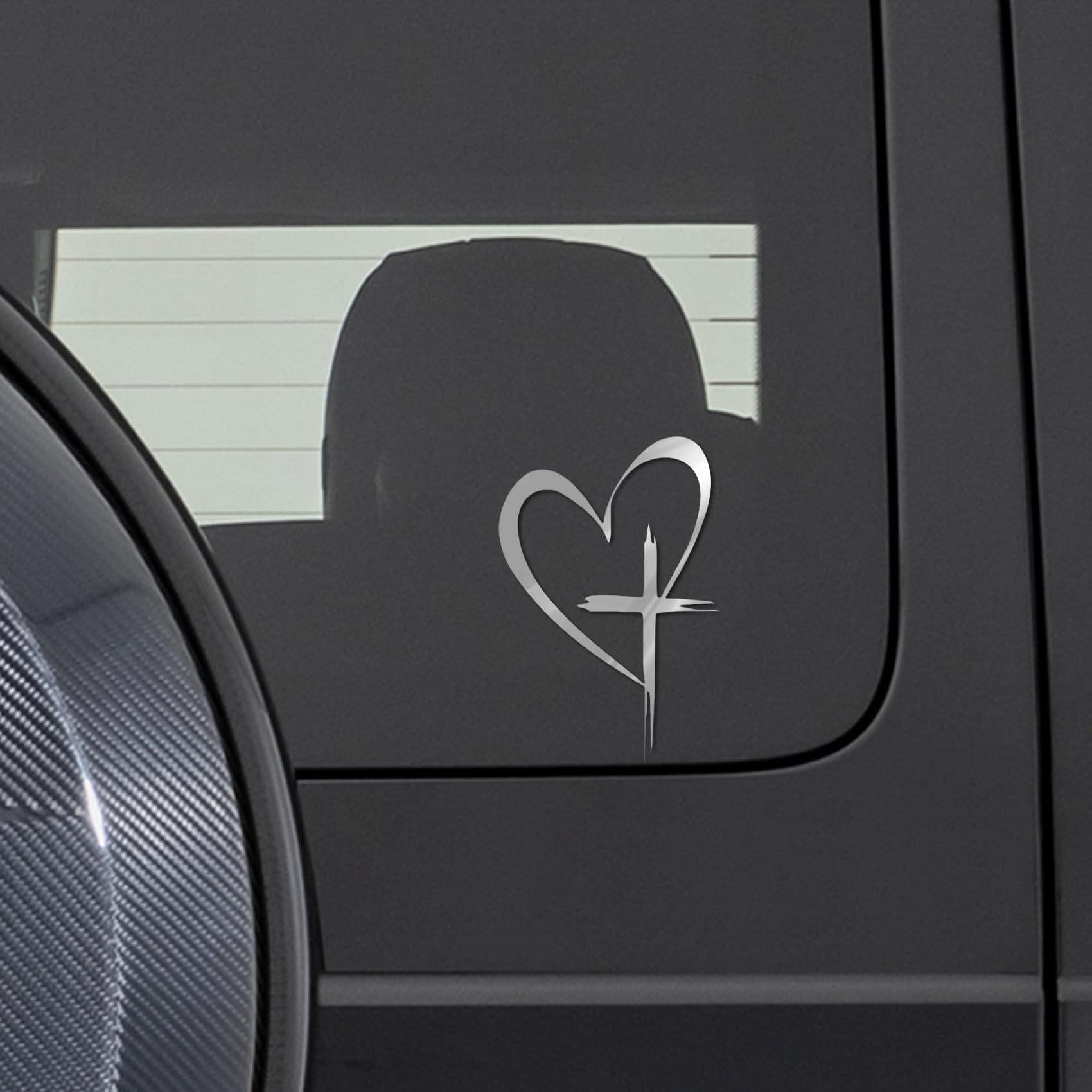 Love Cross Sticker Decal, Heart Car Decal, 22*15 cm Faith Love Heart Cross Sticker, Car Accessories Weatherproof Vinyl Stickers Universal for Car Window Laptop (Reflective Silver, 22*15cm)
