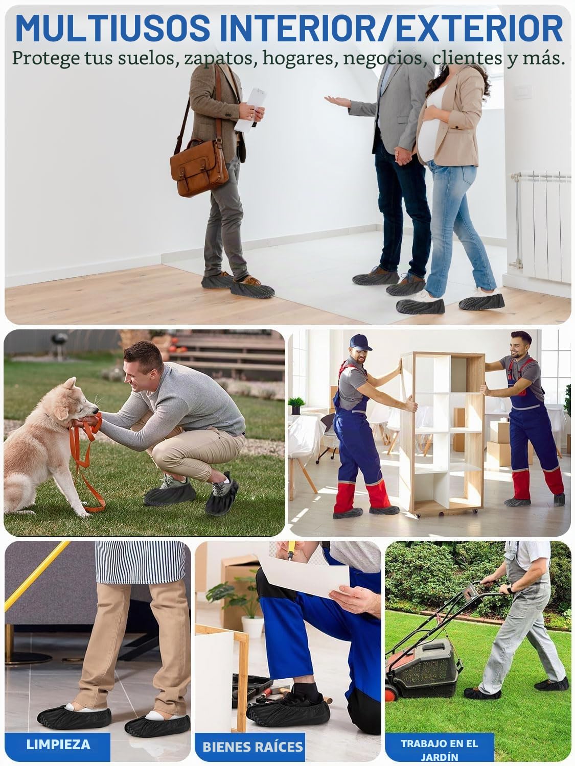 Cubrezapatos negros antideslizantes de tejido no tejido – 100 unidades (50 pares), desechables/reutilizables, con dibujo grip, resistentes a desgarros y desgaste, XL talla única hasta la 47 EU
