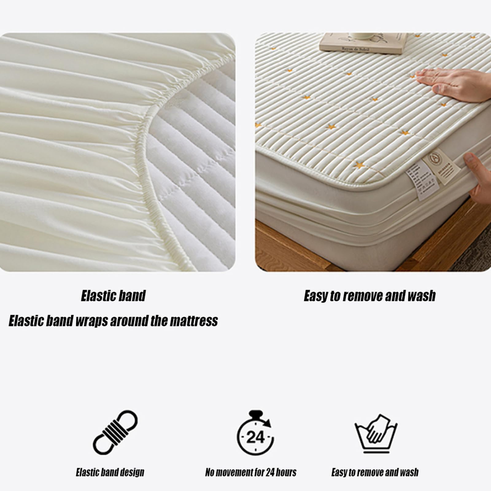 Sábana bajera ultra suave de 180 x 200 cm + funda de almohada de 30 cm, protector de colchón impermeable extra profundo y protector de colchón acolchado para una comodidad superior