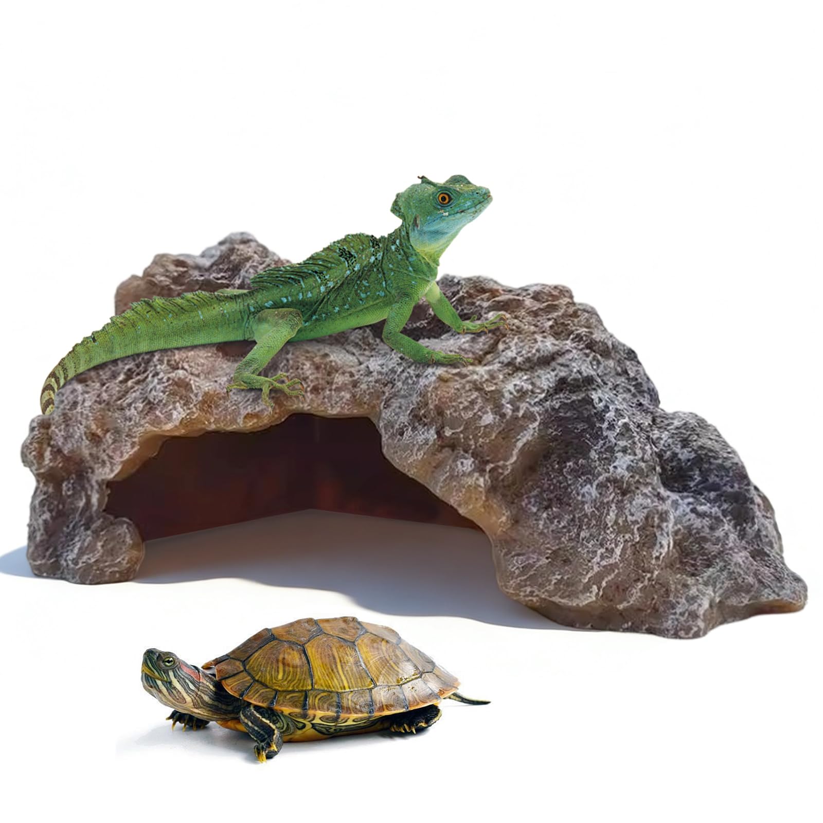 Ymtwsry Brown + Gray Reptile Hide Cave, Tortoise Accessories Snake Hides Bearded Dragon Basking Platform For Gecko Lizard Hermit Crab