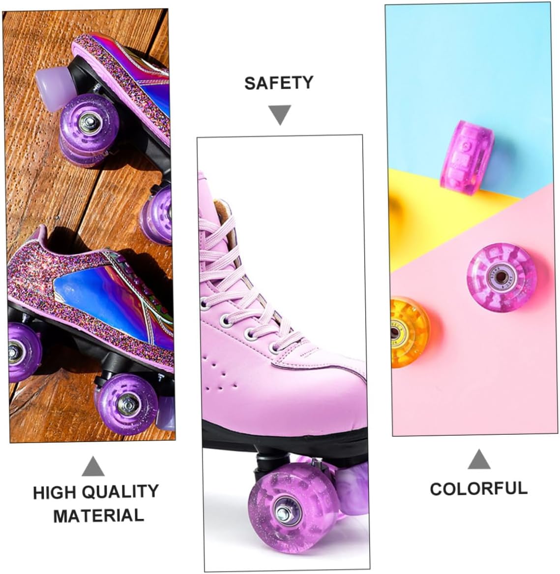 PRETYZOOM Glowing Roller Skate Wheels 4pcs Decorative Outdoor Skates Replacement Wheels for Inline and Quad Skating with Pink Purple Iridescent Design