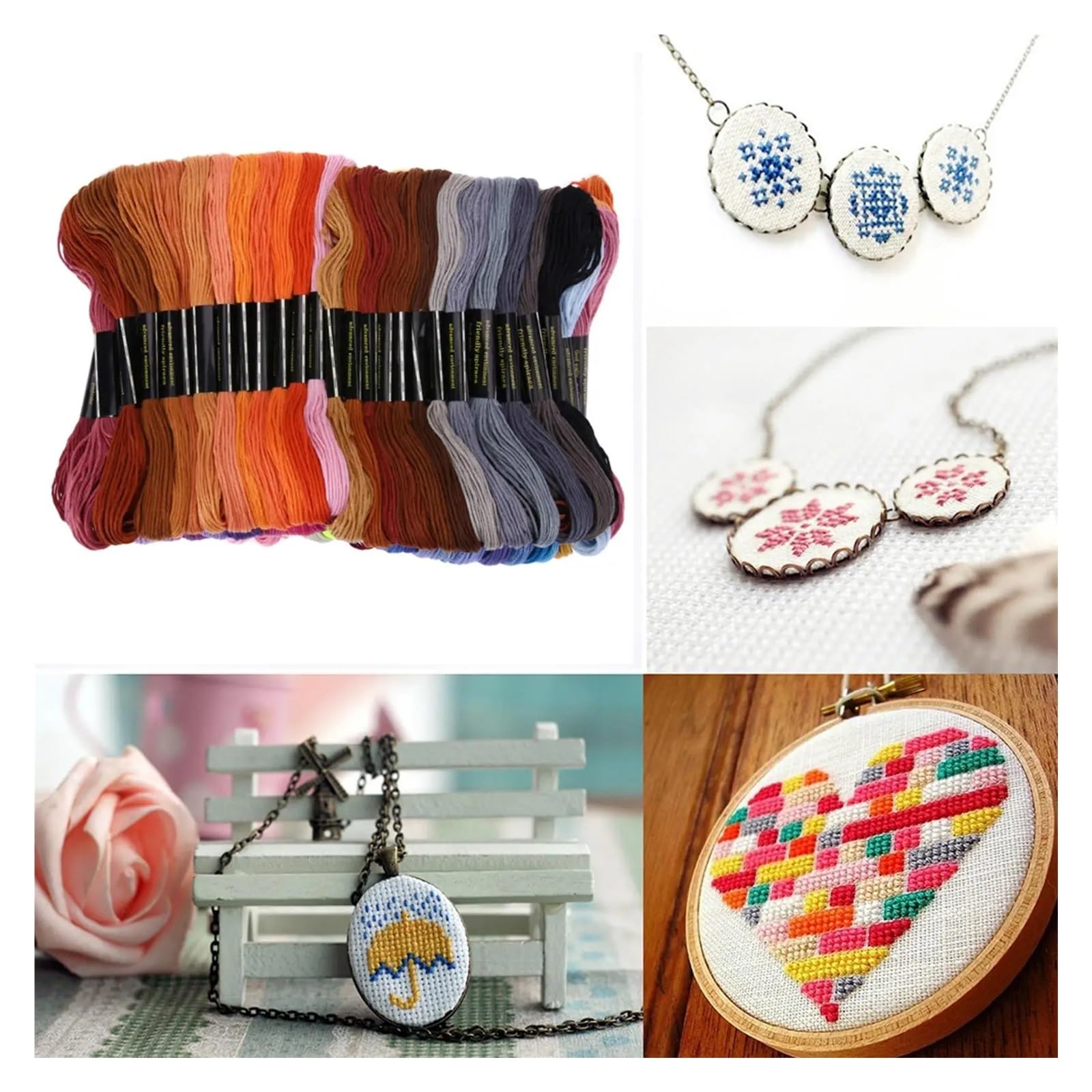 Mehrfarbige Fäden. 100 Farben Kreuz-Stickerei-Zweiggarn, multifunktionales Zahnseide-Set, buntes Armbandgarn for Nadeleinfädelwerkzeug, ideal for Kunst und Handwerk