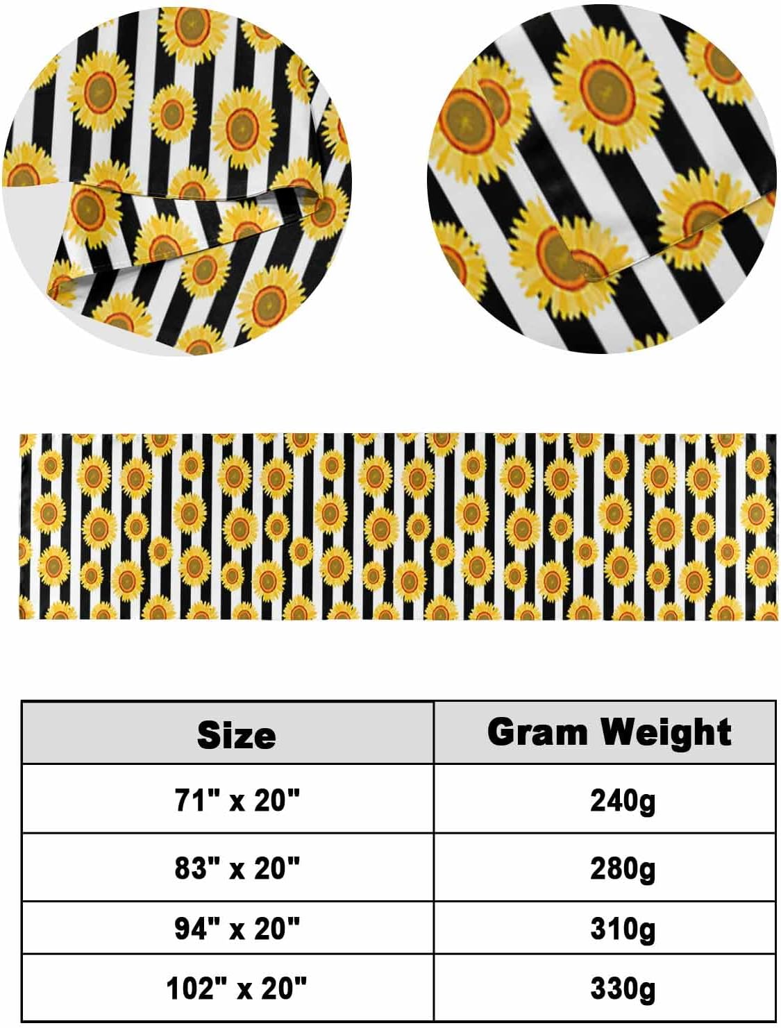 Bed Runner Scarf Farmhouse Summer Sunflower Black and White Stripe Bedding Scarf Decorative Bed Runners Cover for Home Bedroom Hotel Wedding Room Bed Scarf for Foot of Bed King 102x20in