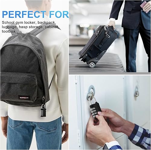 Miniatura 3 de DELSWIN - Candado de combinación de 4 dígitos pequeño - 4 piezas de candado combinado reajustable para casillero de escuela y gimnasio, exteriores,
