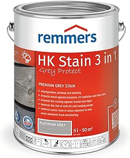 Remmers HK Stain Grey Protect platinum grey, 5 litres, premium wood preservative stain for exterior use, greying over natural grey tones, 3 wood protection products in one, moisture resistant