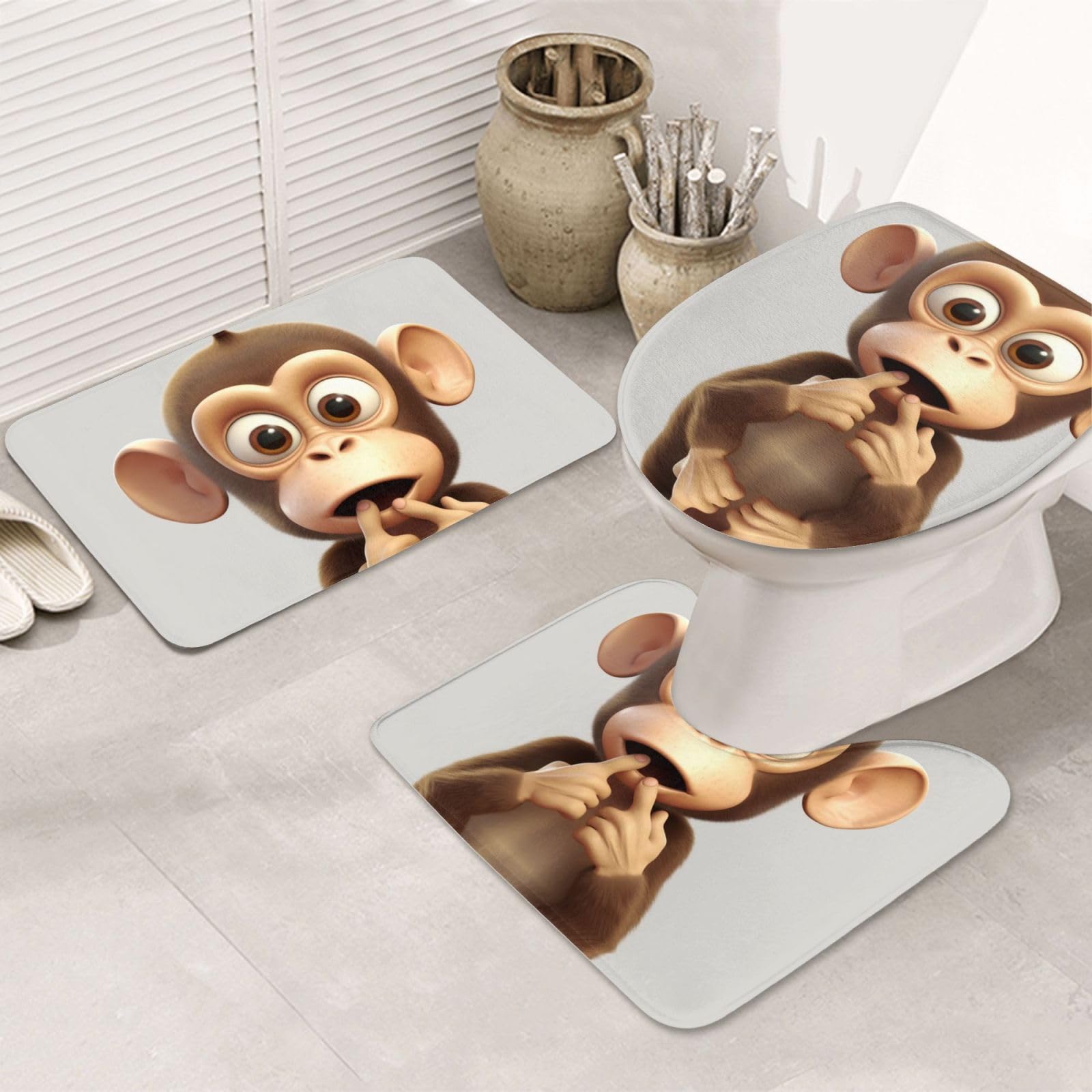 Tapis de bain avec tapis antidérapants et housse pour abattant flanelle