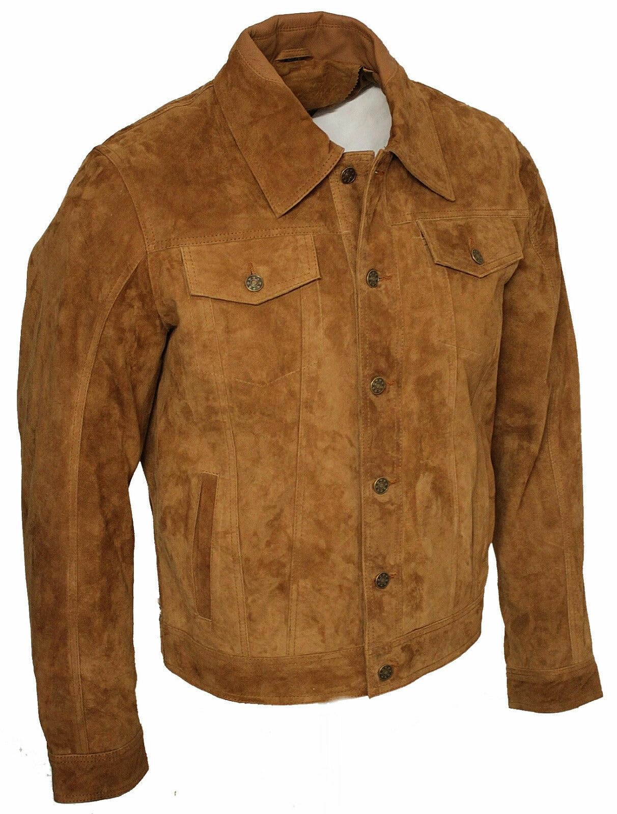 Męska kurtka dżinsowa z koziej skóry zamszowej Trucker Casual