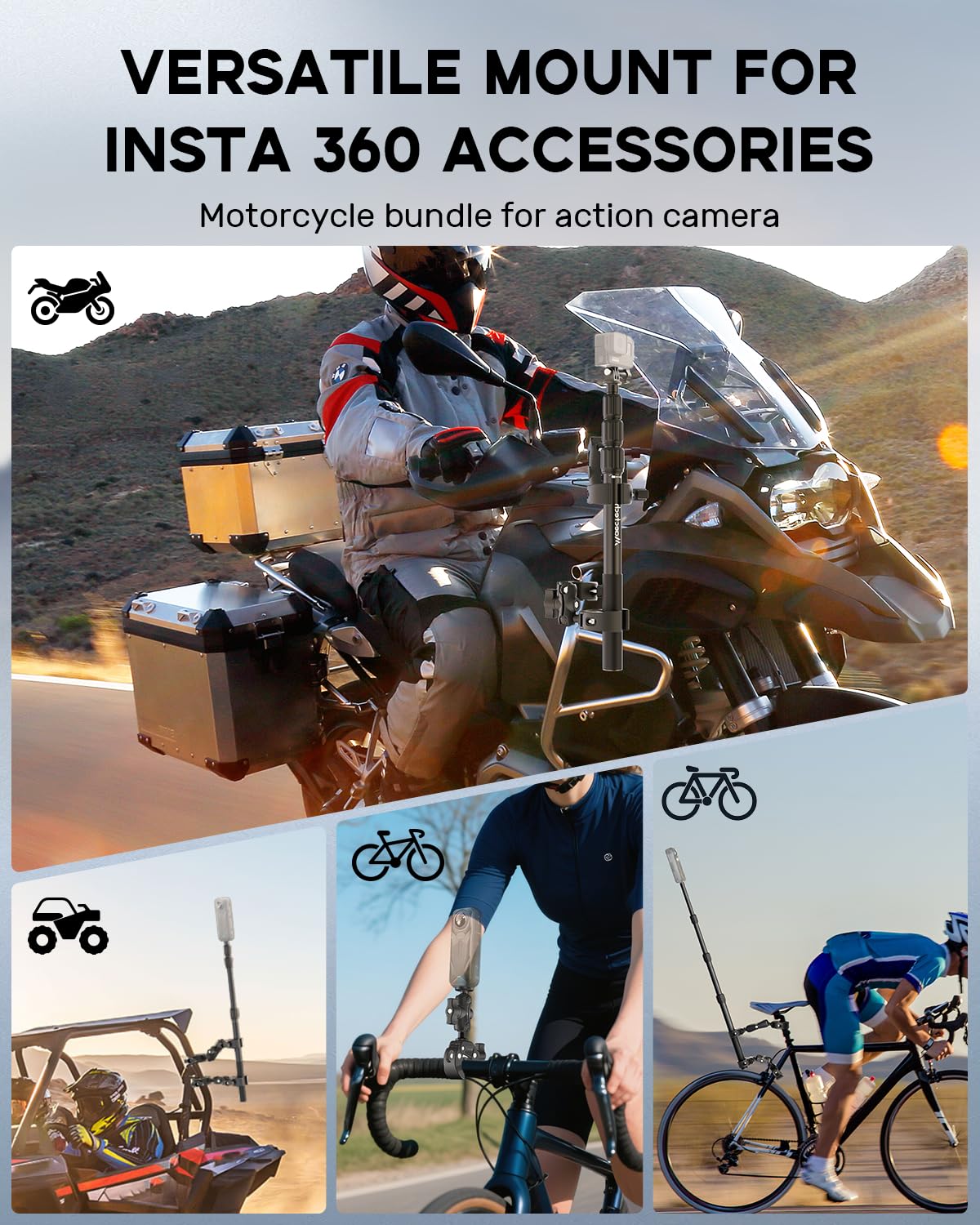Uchwyt Kamery Motocyklowej Akcesoria do Insta360 X5/X4 do GoPro | Zestaw motocyklowy, uchwyt kierownicy kamery do Osmo Action, stojak rowerowy do Insta360 X5 do zdjęć studyjnych i plenerowych