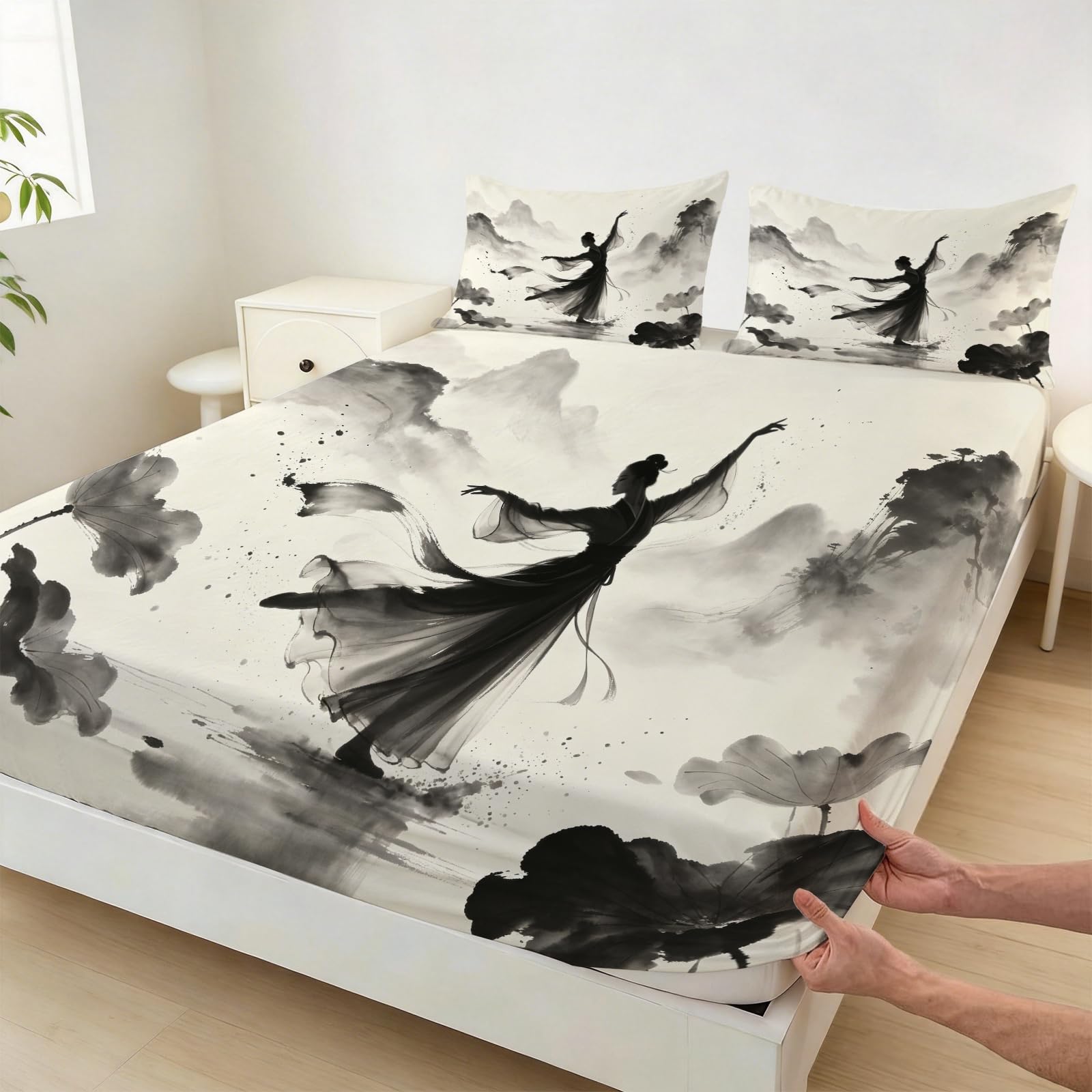 Sábana Bajera Ajustable 150 x 200 Bailarina Estilo Chino