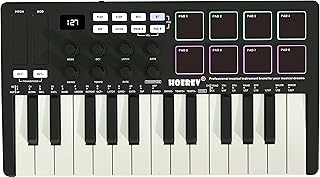 HOEREV MIDI Keyboard Controller With 8 Backlit Drum Pads, Wireless Semi Weighted Professional dynamic Keybed 8 Knobs 25 Keys USB With Lithium Battery,Black