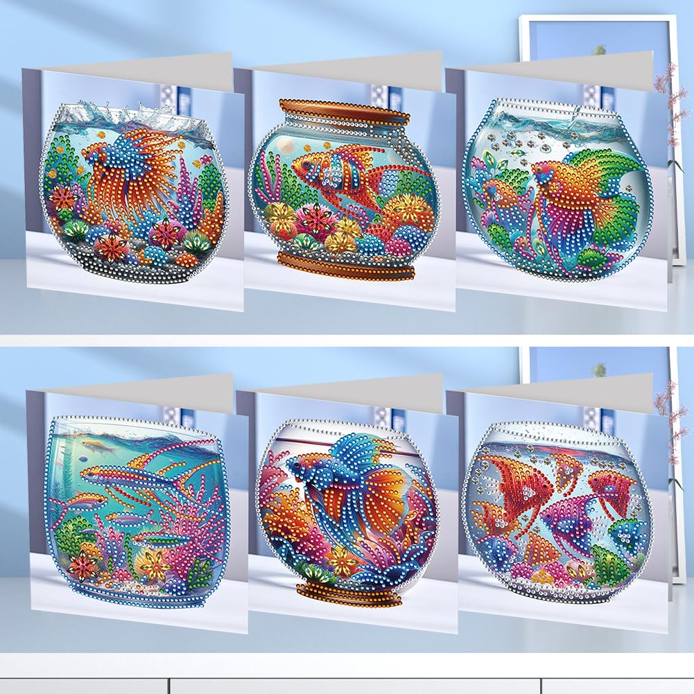 SPEPROECO 6PCS Diamond Art Christmas Cards, Diamond Art Painting Cards DIY Christmas Gifts, Handmade Christmas Greeting Cards Diamond Art Kit for Christmas Party Favors