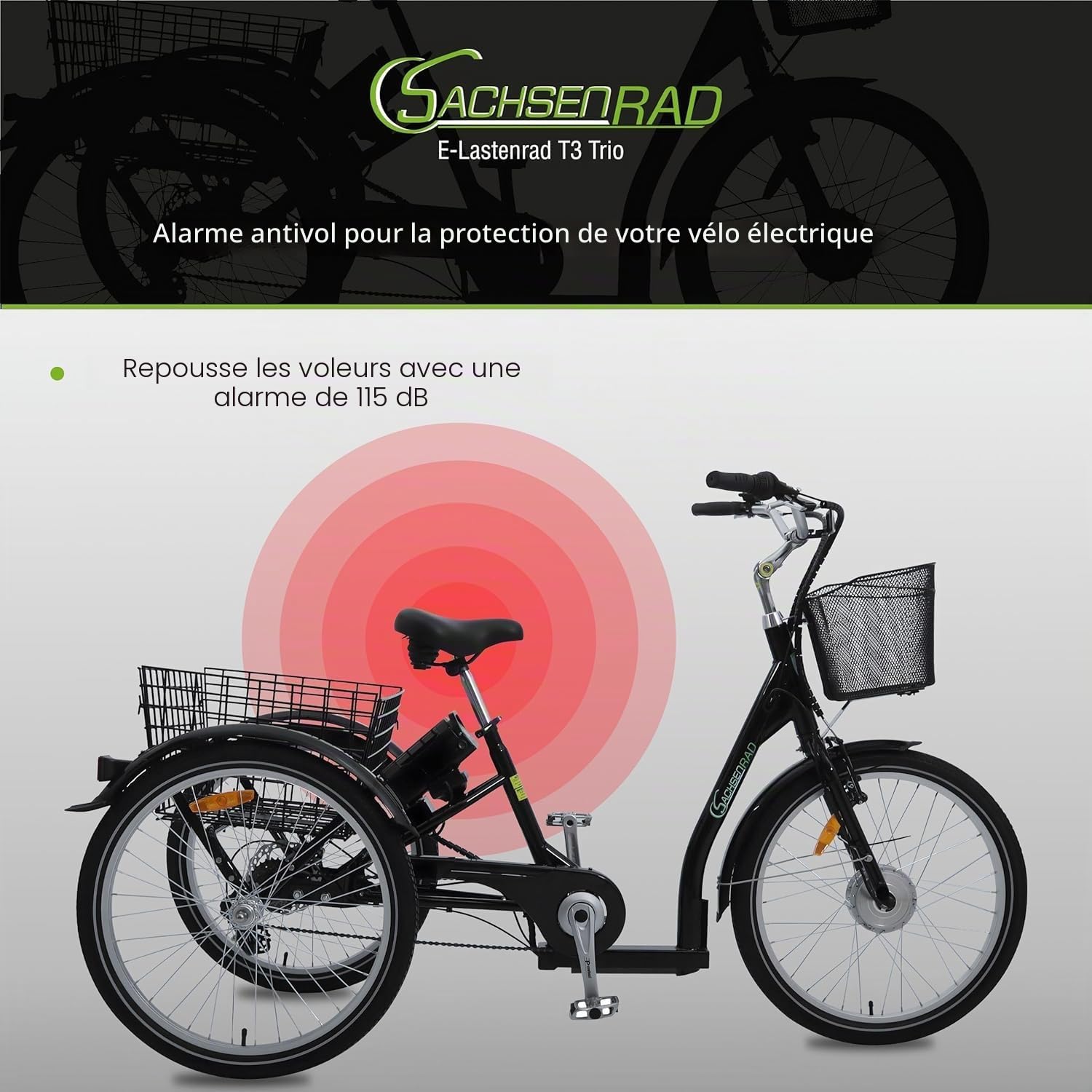 BAFANG Vélo cargo électrique T3A 250 W 36 V, 16 Ah | 100 Nm BAFANG Moteur central avec dérailleur 8 vitesses pour transport enfant Ebike Pedelec, cellule LG noire avec housse de pluie