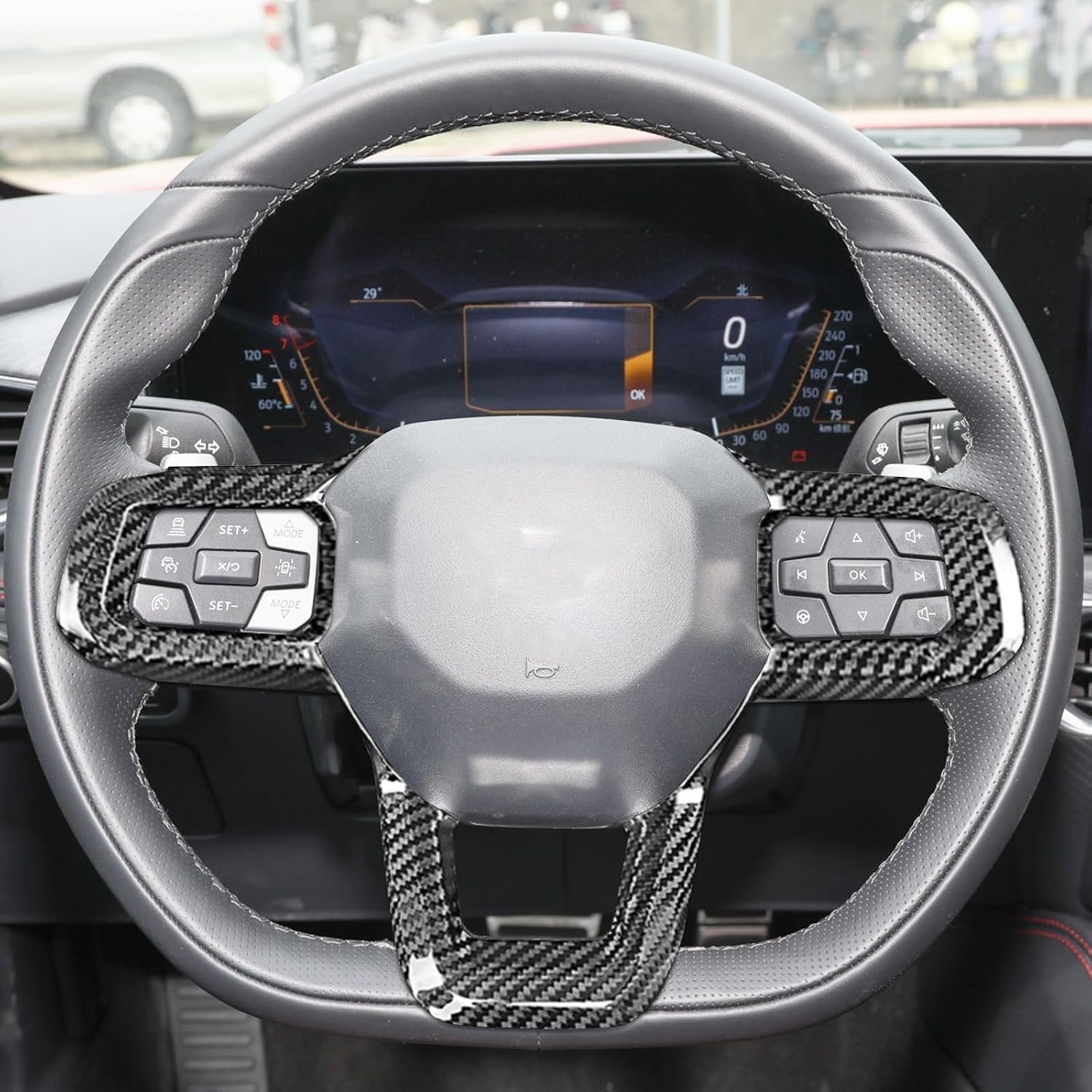 Compatible with Ford Mustang 2024 Real Carbon Fiber Steering Wheel Cover Anti-Slip Interior Decoration Trim Accessories (3Pcs Black)