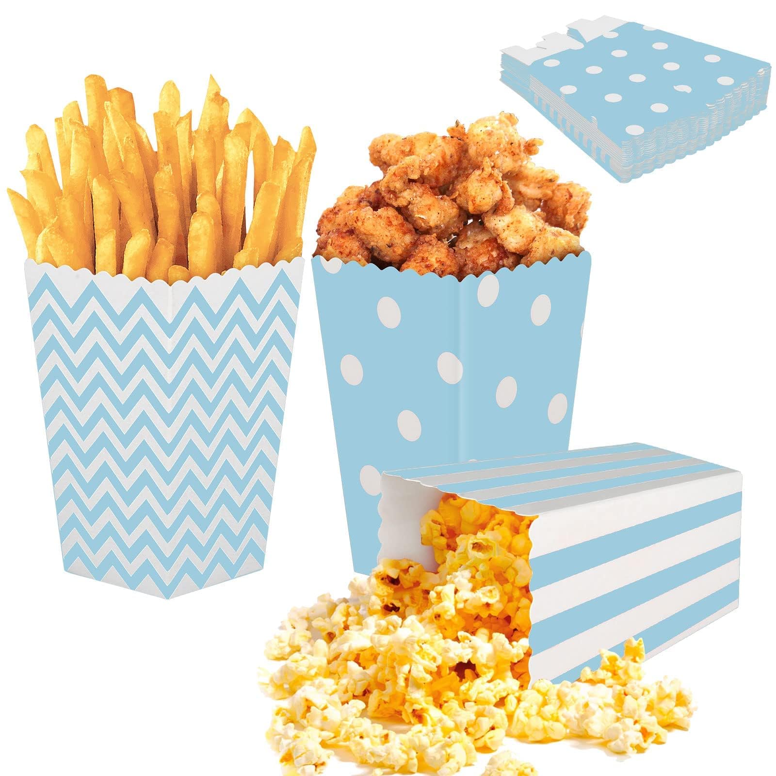24pcs Popcorn Favor Boxes, Striped Paper Sweet Candy Containers, Retro Popcorn Bags for Party, Birthday, Film Night, Carnivals, Sleepover Treats (Blue)