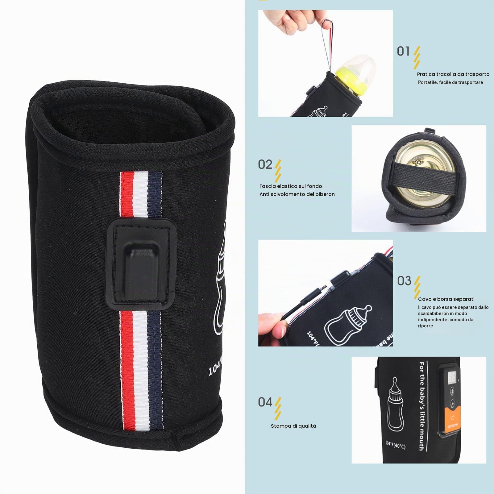 Scaldabiberon per il Latte, Borsa Riscaldante per Biberon per Auto Alimentata Tramite USB Scaldabiberon da Viaggio con Controllo della Temperatura e Display LCD, Riscaldamento Uniforme per Interni, Es