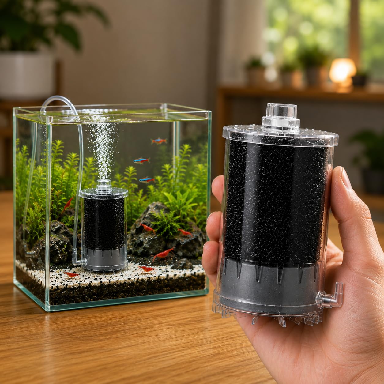 VAYINATO® SF-100 Biological Sponge Filter with Inbuilt Air Stone | Air-Powered Oxygen Bubble Filter with 4mm Air Hose L-Connector | for Shrimp, Betta,Bowls & Small Fish Tanks | Air Tube Not Included-picture-18