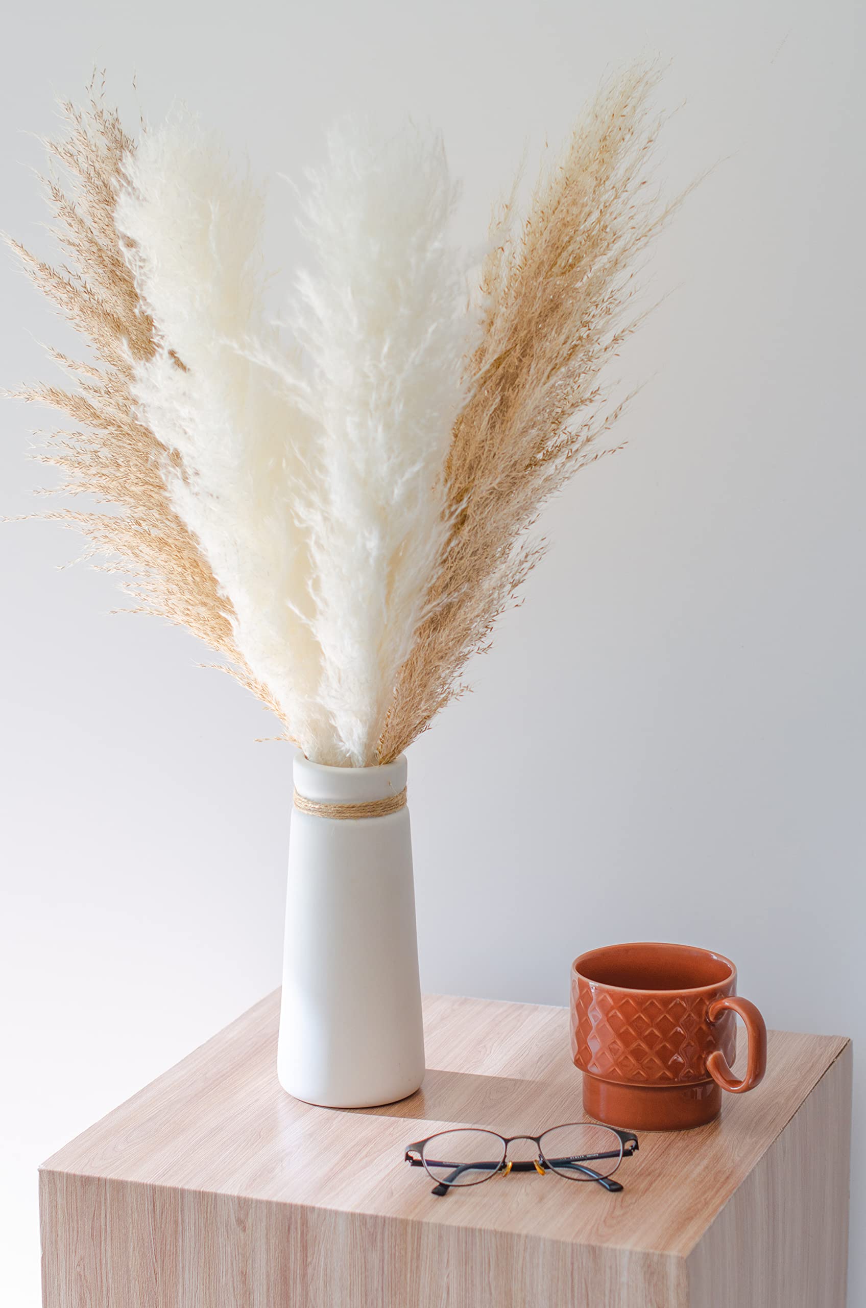 flature Trockenblumen Strauß Boho Deko - 60cm Getrocknetes Blumen Set mit Pampasgras Groß, Home Decor für Schlafzimmer, Wohnzimmer, Hochzeit, Gesteck, Kranz, Tischdeko Vase (Boho Mix