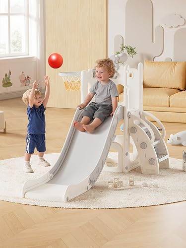 Juego de tobogán para niños con aro de baloncesto y telescopio, tobogán y escalador para niños y niñas, juguete de patio de recreo, divertido juego