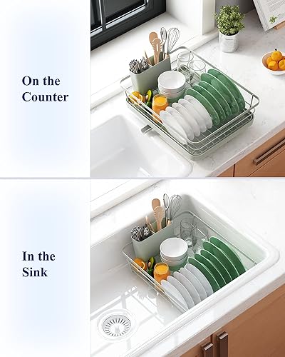 Miniatura 6 de Kitsure Escurridor de platos para encimera de cocina, artículos esenciales de organización y almacenamiento de fregadero de acero inoxidable con Gris