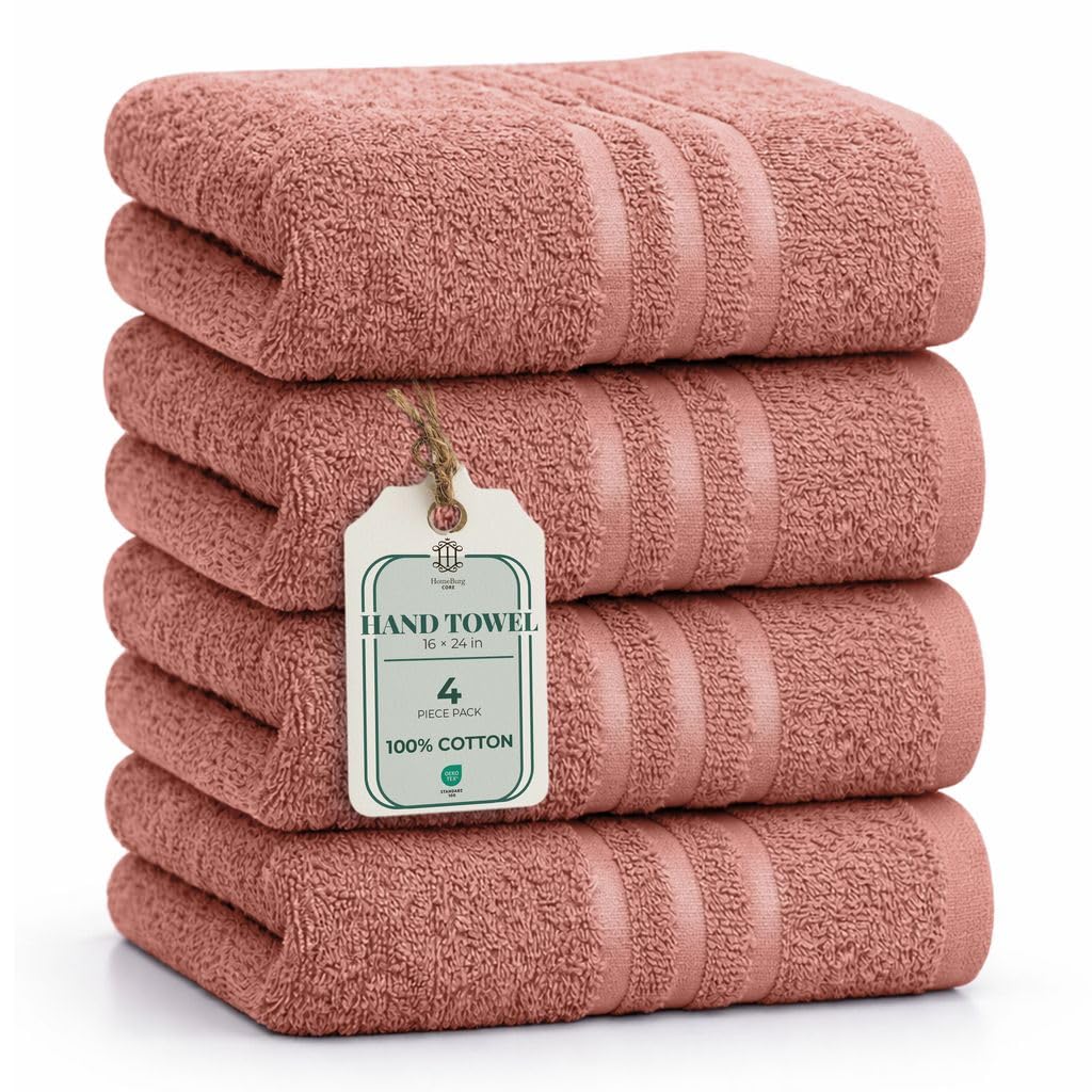 HomeBurg CORE 4-Piece Cotton Hand Towels for Bathroom and Kitchen