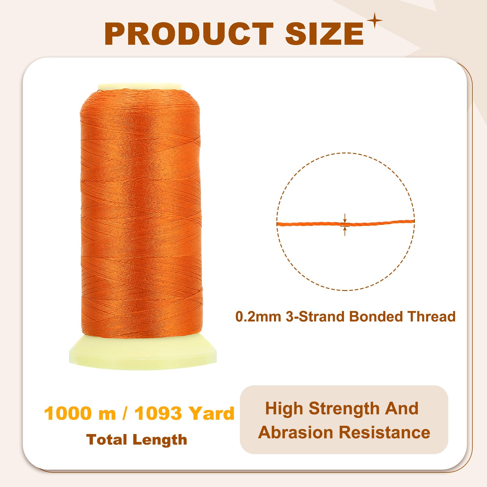 PATIKIL Bonded Thread, 0.2 mm 1094 Yards Polyester Sewing Cord for Weave Bracelets Pendant Ropes Macrame Bookbinding DIY Craft, Orange - Image 2