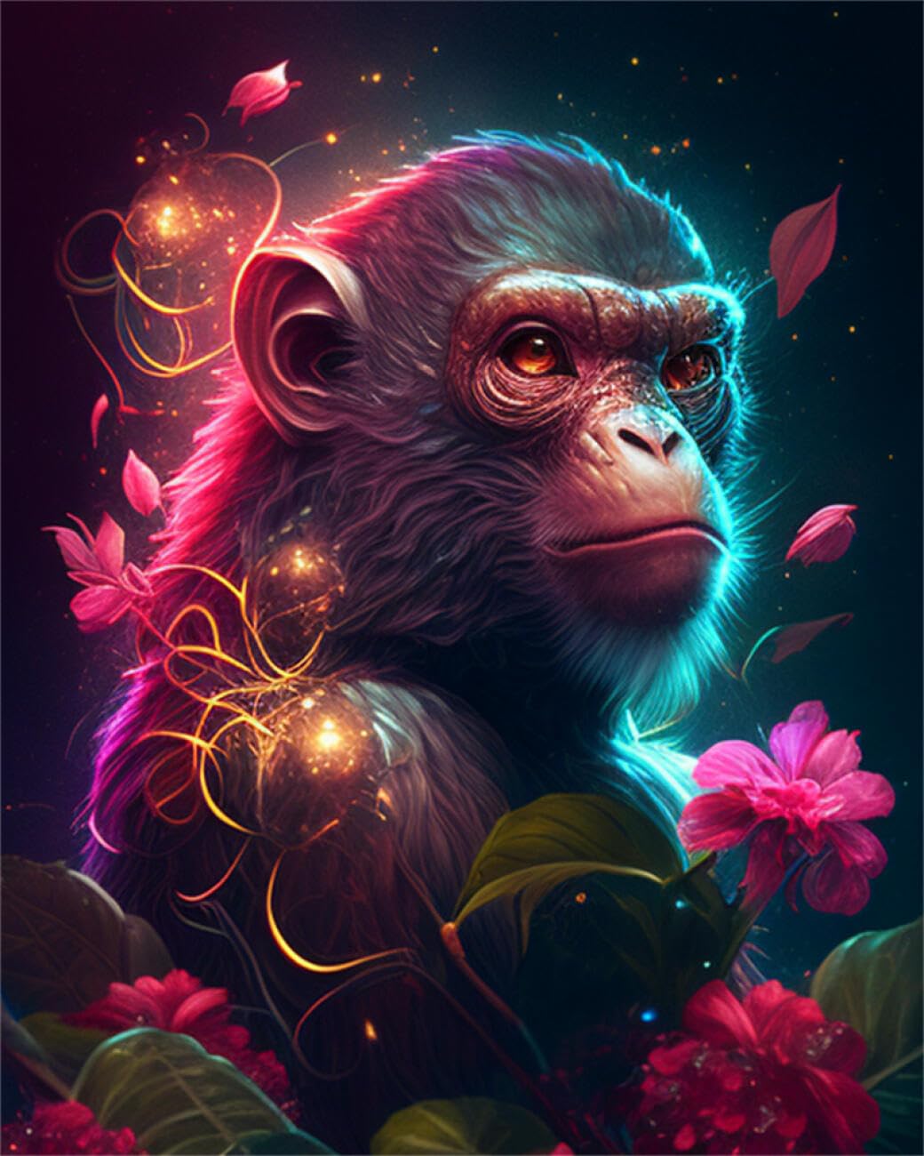 RKFLGEW DIY Seed Bead Embroidery Kits Cartoon Monkey 50x70cm