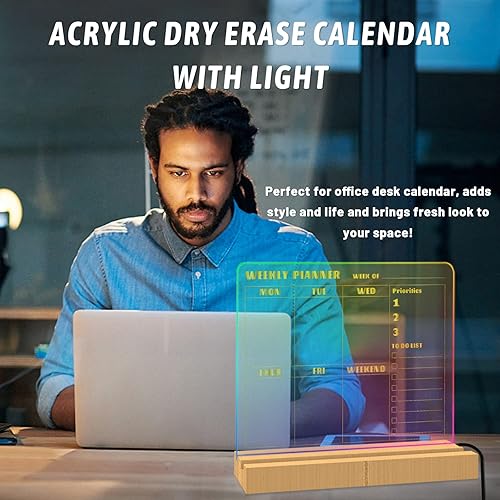 Miniatura 6 de Yuseful Planificador semanal de acrílico, pizarra blanca sin fecha, de 12 x 10 pulgadas, pizarra blanca de borrado en seco con soporte para
