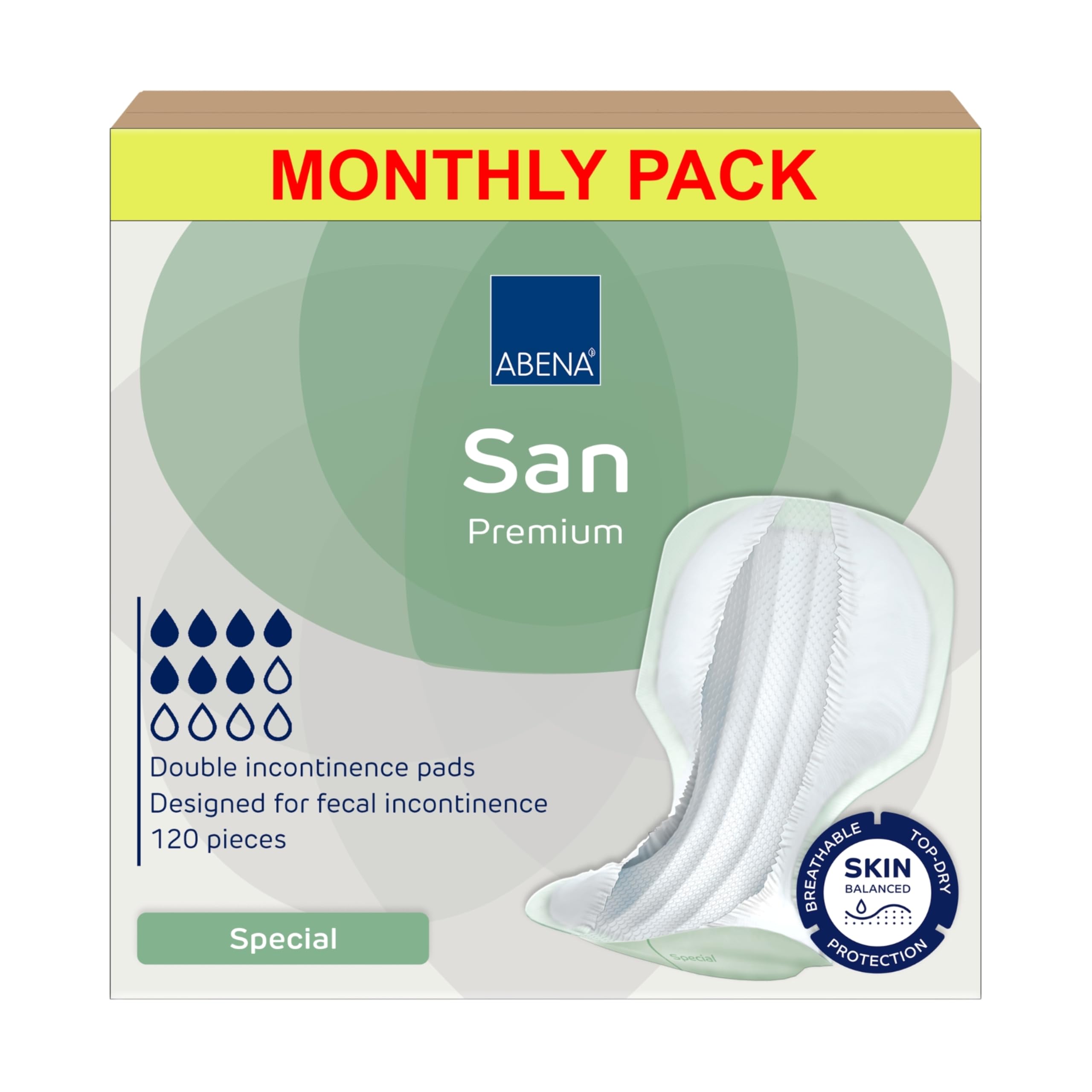 ABENA San Mens & Womens Incontinence Pads, Breathable & Comfortable, Fast Absorption, Discreet & Effective Shaped Incontinence Pads for Men/Women - Special Air Plus, 2000ml Absorbency, 4x 30PK