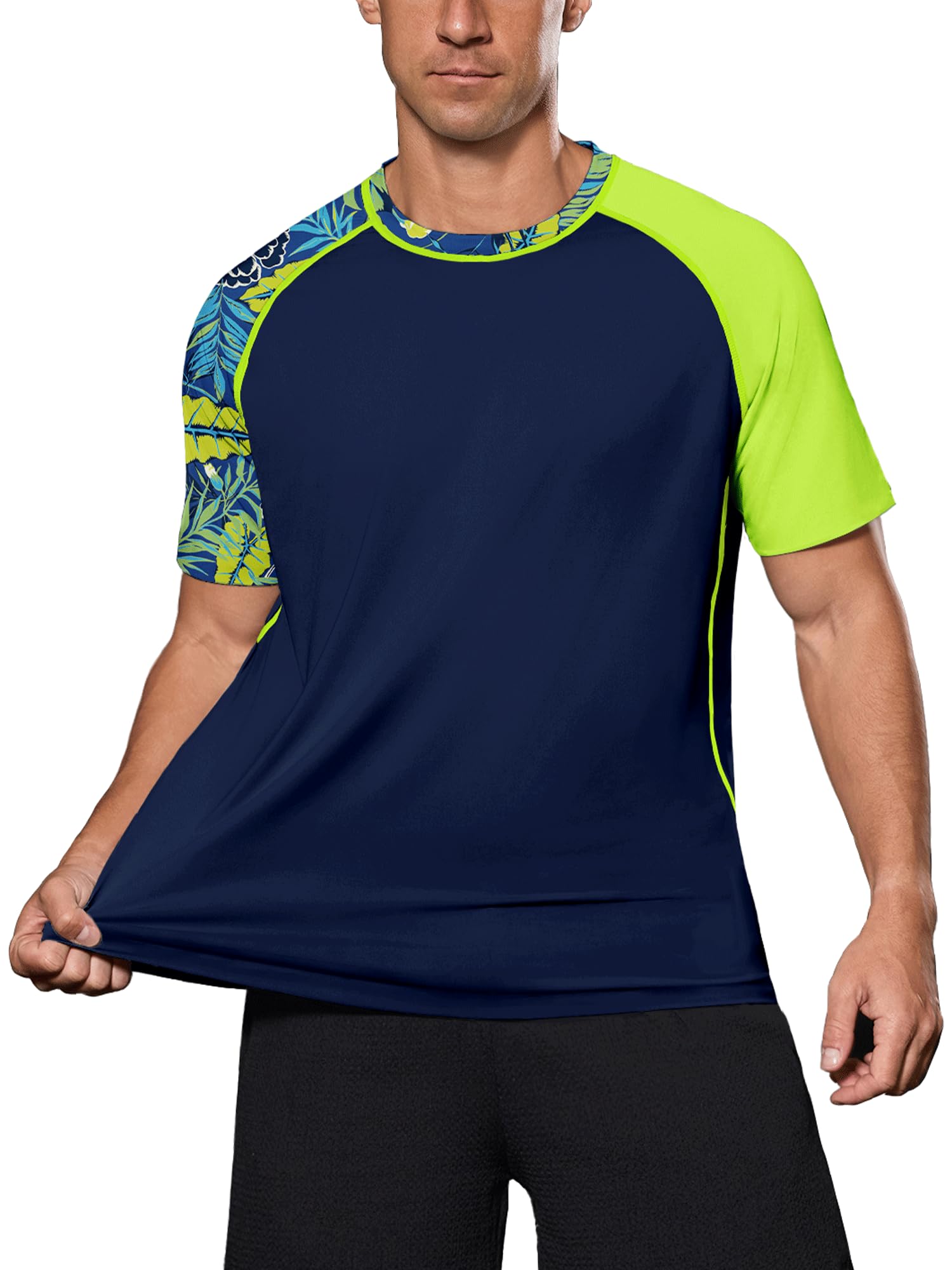 Herren UV Shirt Rash Guard Badeshirts T-Shirts UPF 50+ Sport Kurzarm Sonnenschutz Schnelltrocknend Lockere Passform Leicht für Surfen Top Atmungsaktiv