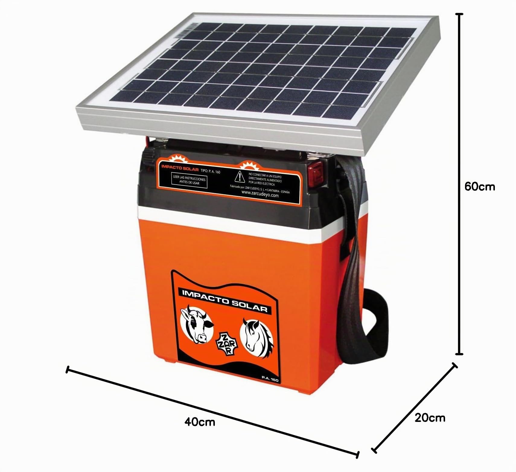 Pastor eléctrico con Placa SOLAR 10W Y Batería recargable de 12 V, Alcance Mod. IMOPACTO SOLAR PA160