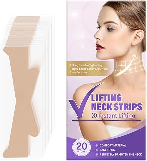 Neck Lift Tape, 20 PCS Neck Tape Lifting Invisible Instantly Lift Sagging Skin for Face, Neck, Improves Neck Fine Lines & Wrinkles, V Edge Patches Use Before Makeup