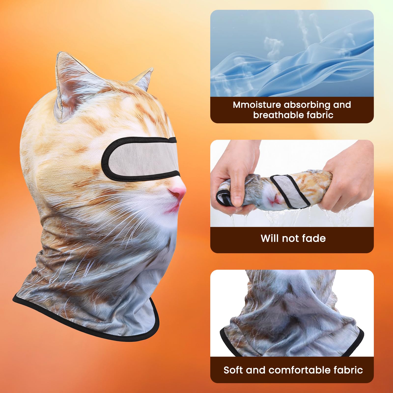 4PCS Cat Ski Mask Shiesty Men Balaclava Funny Dog Animal Christmas Face Sheisty 3D Printed Furry Cute Skimask Pack Kitty with Yellow Ears for Must Haves Trip Adults Women Shisty Rave Design - 5