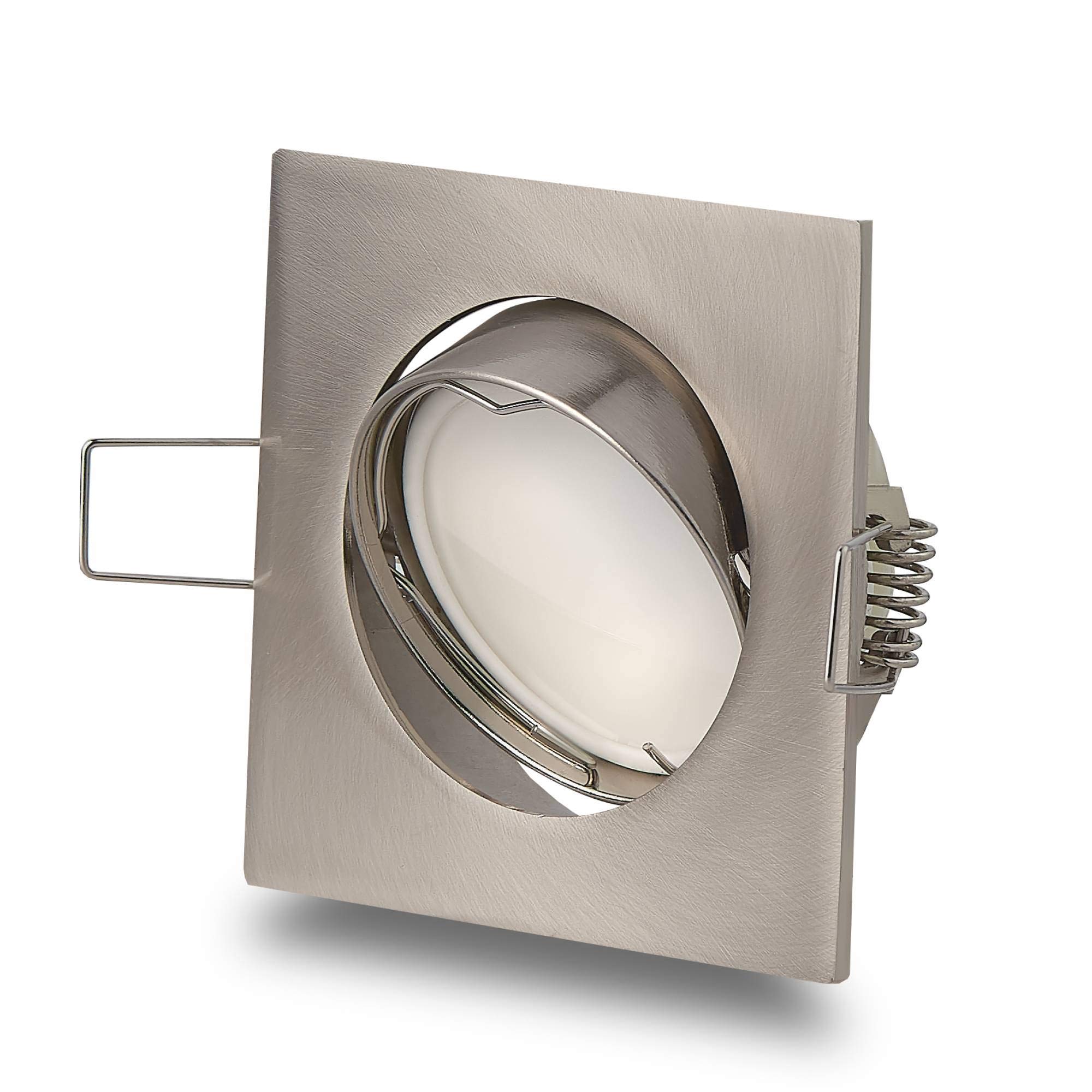 Juego de 6 focos LED empotrables plateados, rectangulares, 5 W, blanco cálido, 230 V, plano, empotrable, orientable y regulable, orificio de perforación de 75 mm