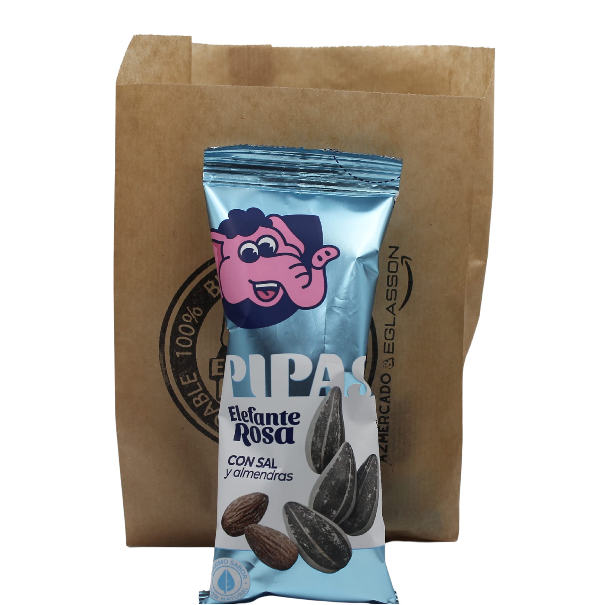 Pipas El Elefante Rosa - Pipas de Girasol Tostadas - Pack 30 Unidades + 5 Revoltillo de Frutos Secos de REGALO de 40 Grs por Bolsa - Formato Exclusivo - Cada Bolsa contiene Almendras de Regalo