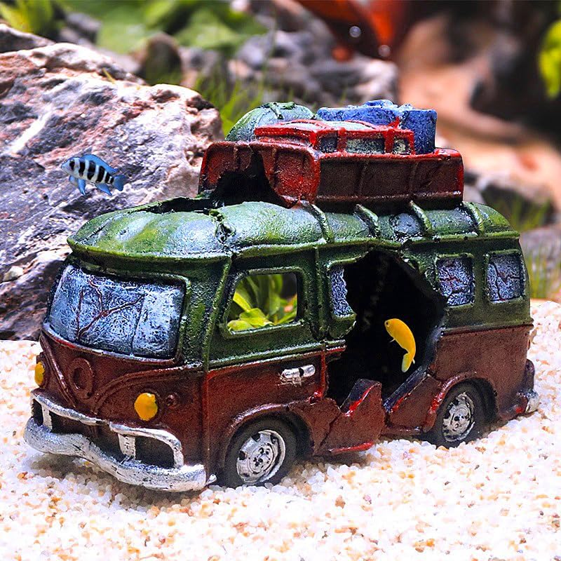 XUBX Aquarium Decoration - Resin Bus Ornament, Fish Tank Landscaping, Small Car Decor, Shrimp Hiding Cave, Vivarium Furniture - Image 2