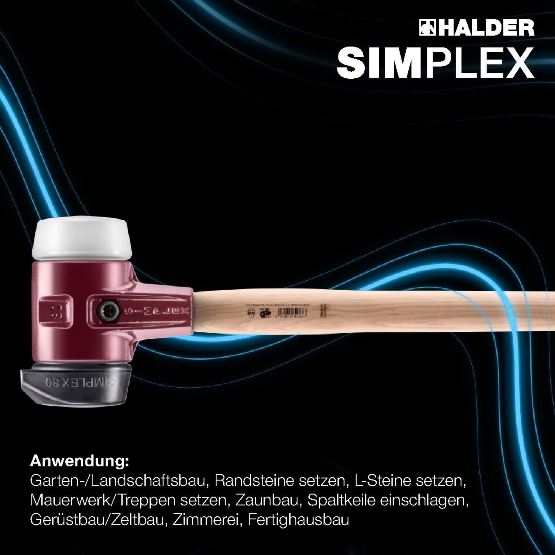 SIMPLEX-Vorschlaghammer, Gummikomposition, mit Standfuß/Superplastik; mit Tempergussgehäuse und Hickorystiel | D=80 mm | 3027.281