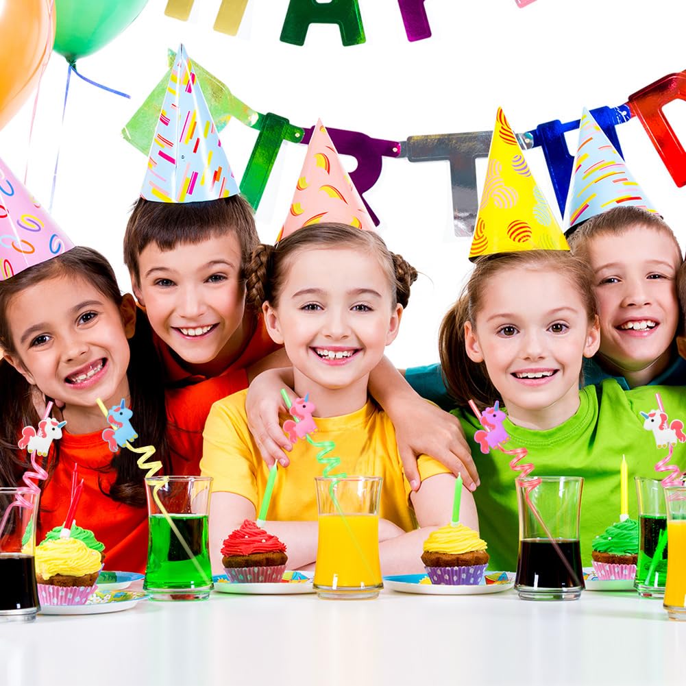 AUAUY Pajitas de plástico, 16 pajitas reutilizables, pajitas de plástico rizadas de unicornio, pajitas de verano para piscina hawaiana para fiestas de cumpleaños, decoración de Navidad, accesorios