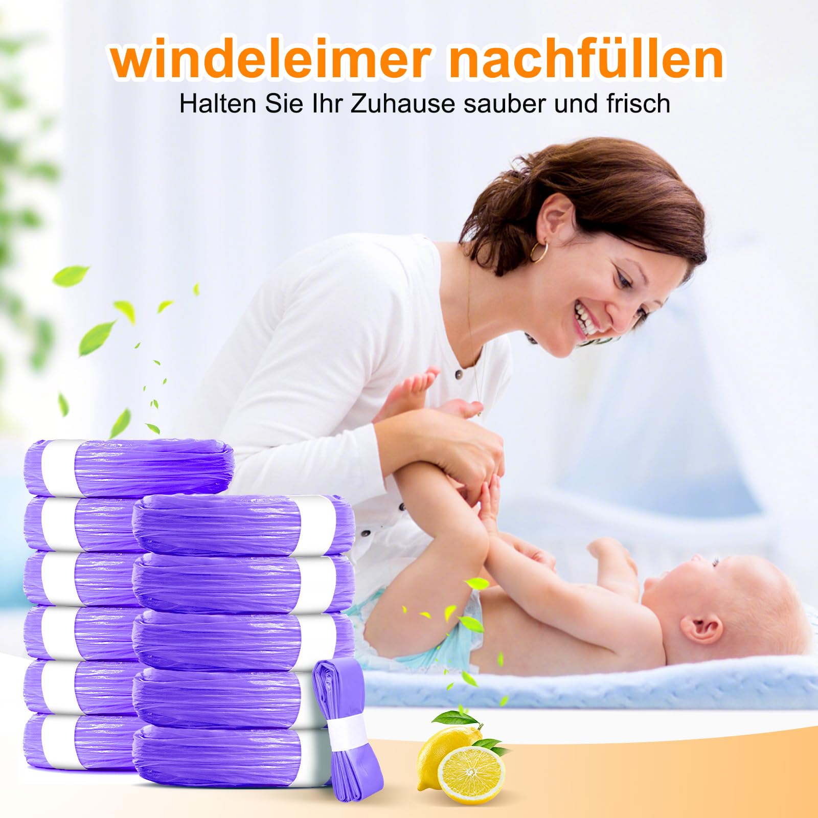 Lot de 12 recharges pour poubelle à couches, 4,5 m, compatibles avec AngelCare, Tommee Tippee, Litter Locker, sacs à couches