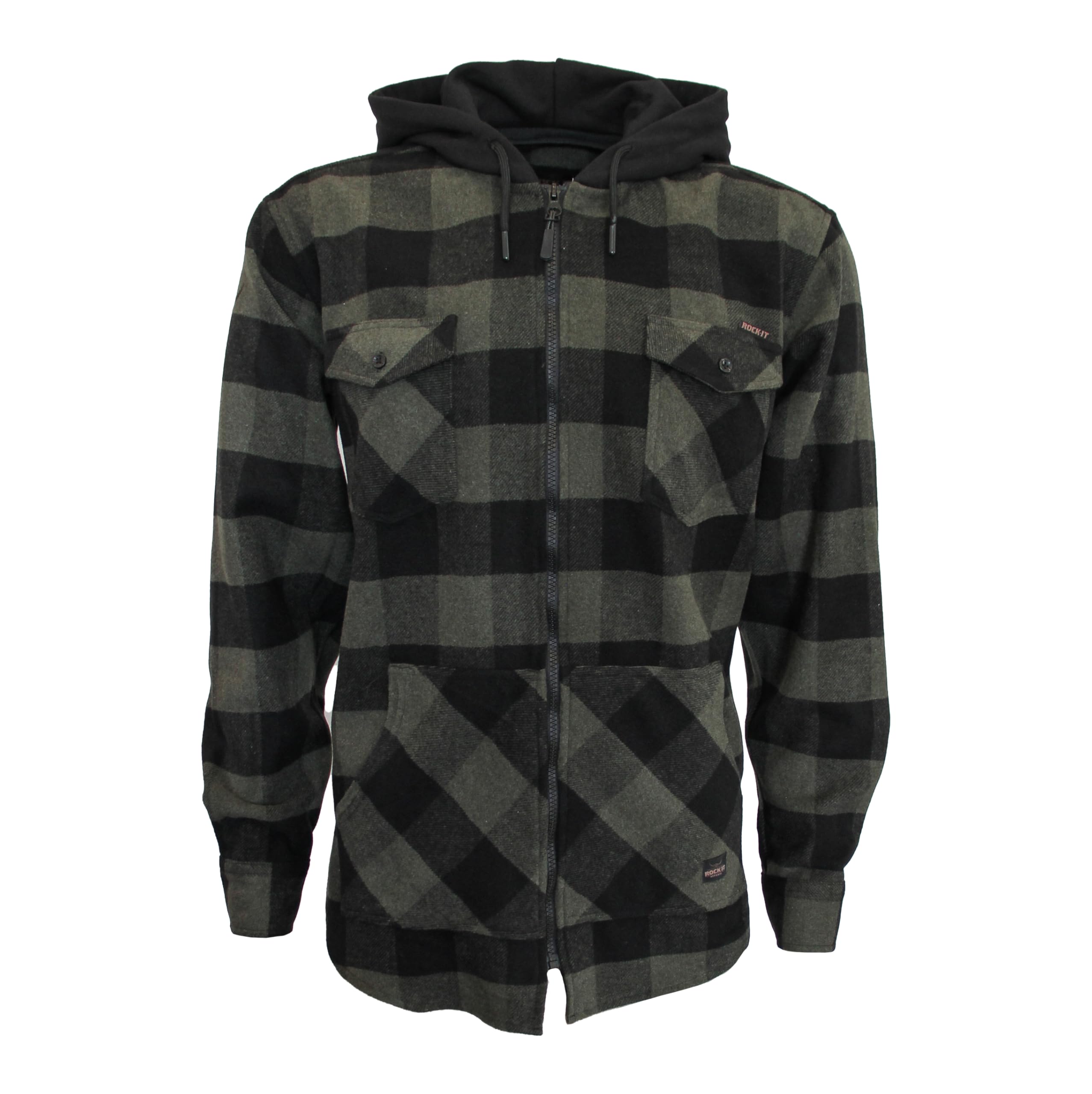 ROCK-IT Apparel Hombre Camisa de Franela de Manga Larga a Cuadros con Capucha I Camisa de Leñador con Bolsillo Delantero y Cremallera [Tallas S-5XL]