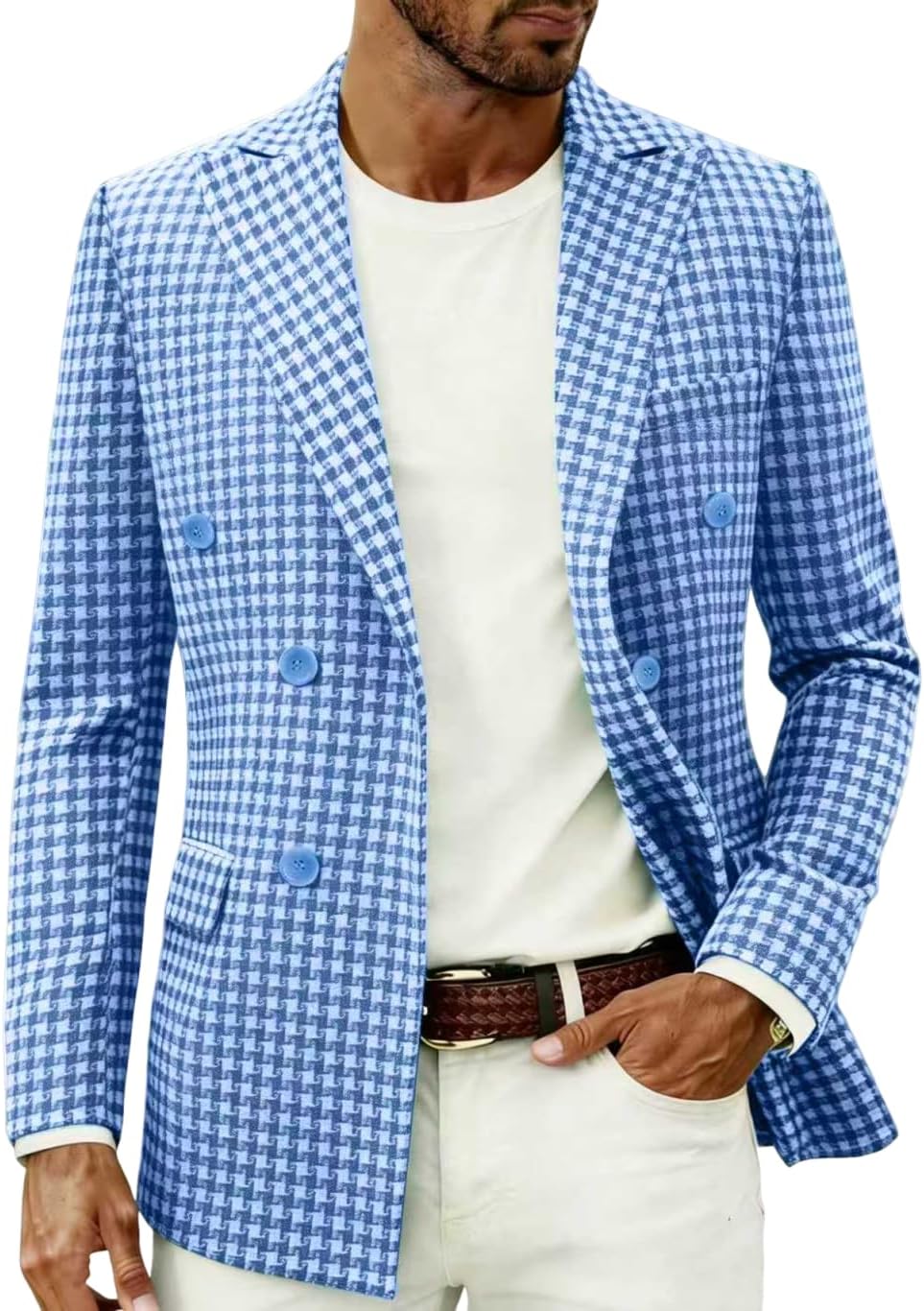 Men's Slim Fit Plaid Blazer Formal Business Casual Suit Jacket for Men Classic Checkered Dress Coat