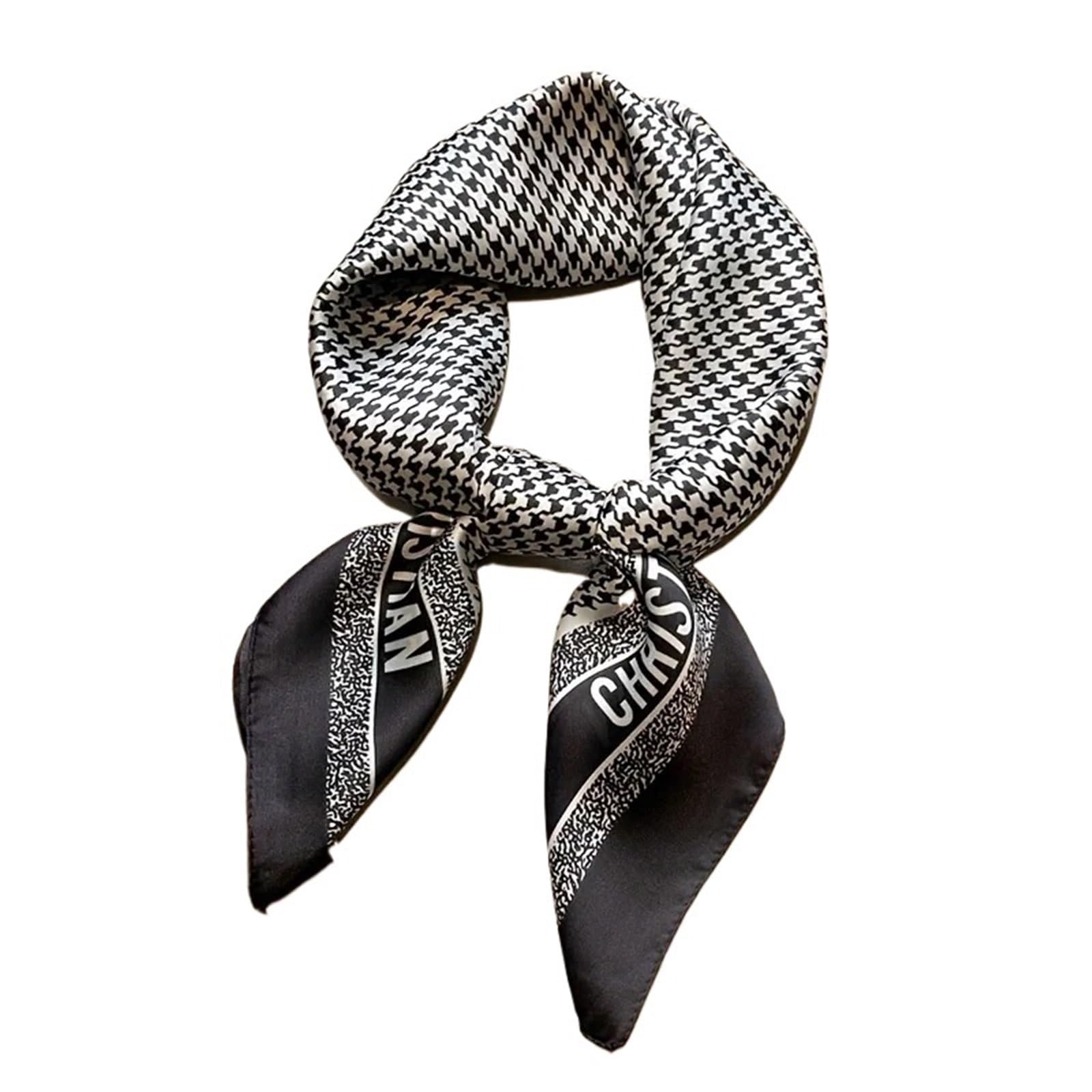 Szaliki, Wszechstronny, kwadratowy szal z symulowanego jedwabiu, retro, dla kobiet(Black)