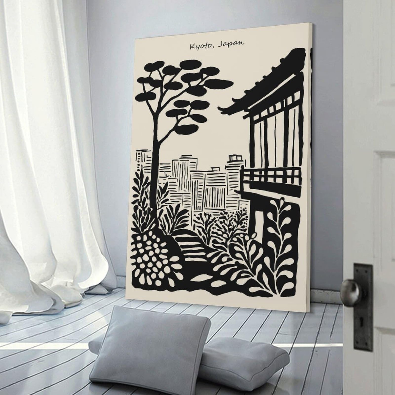 Junmoney Canvas Wall Art Kyoto, Japan Illustration, 12x18inch(30x45cm), for Bedroom, Guest Room Or Reading Nook, Canvas Wall Decor for Personal Spaces
