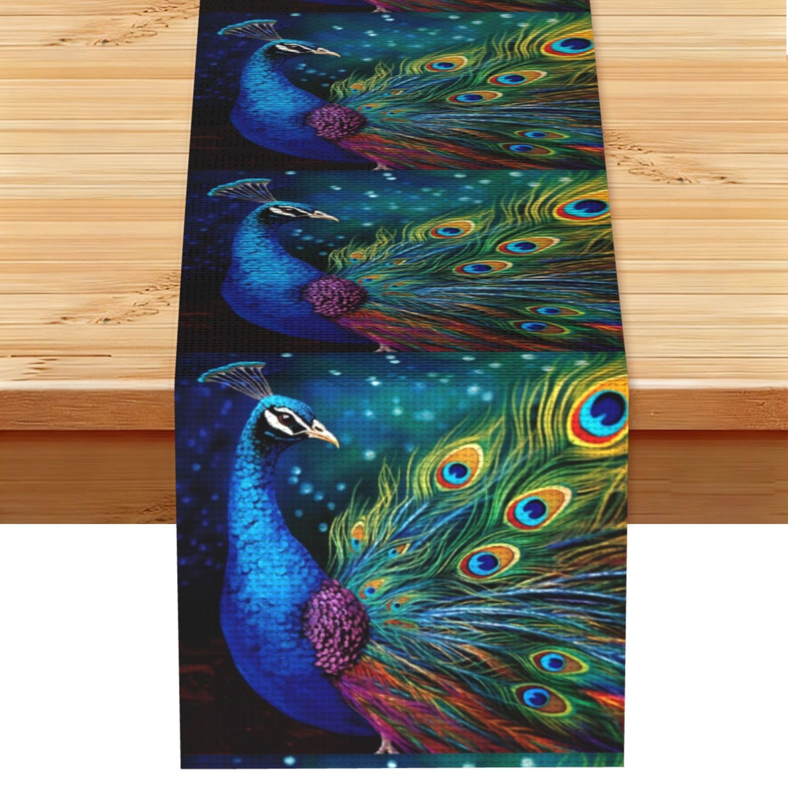 Colored Peacock Table Runner 13 x 72 Inches Long, Cotton Linen Table Runners for Kitchen Dining Table Decoration - Washable Tablecloth Modern Tablerunner for Home Party Decor