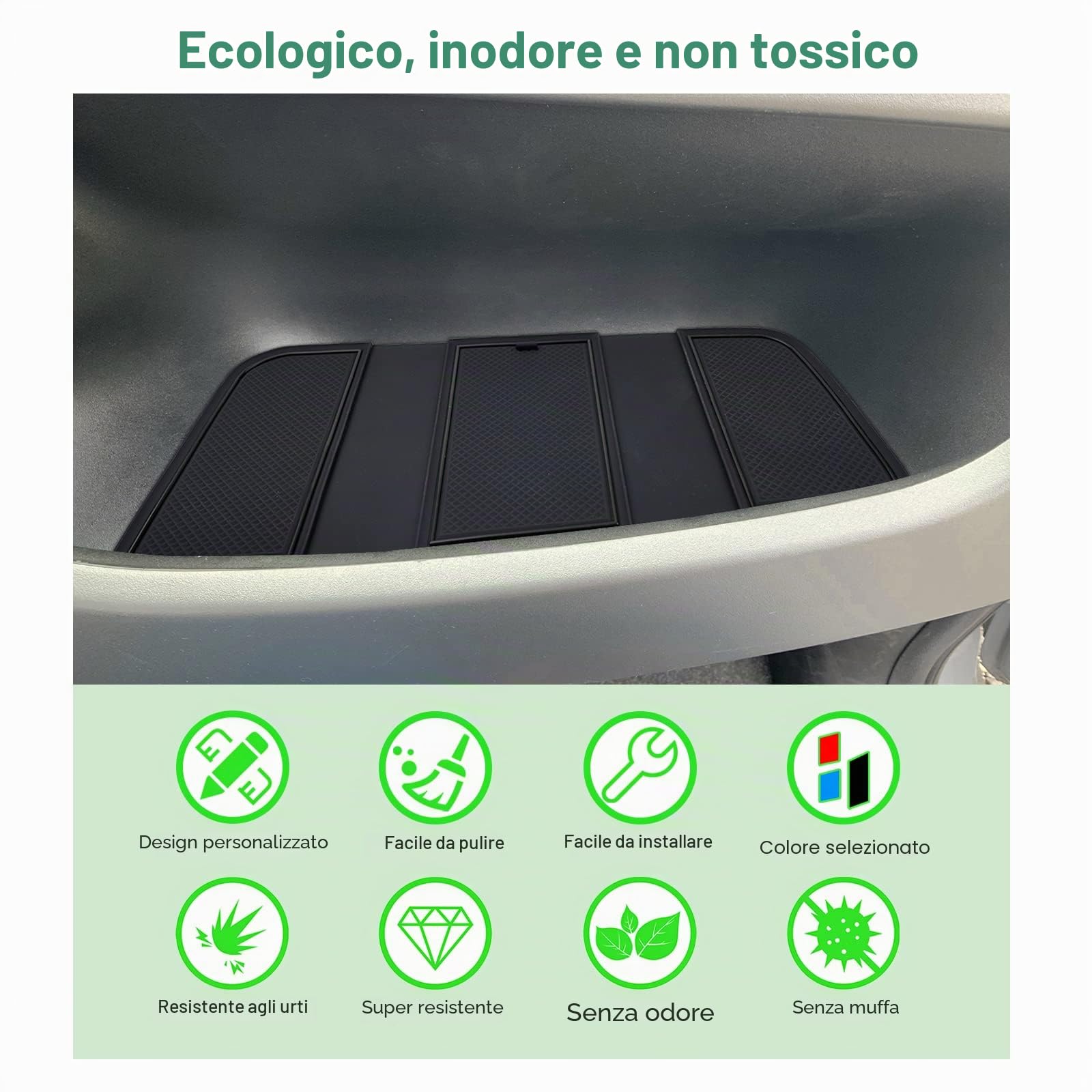 GAFAT Compatibile con Fiat Panda City Cross/Hybrid 2021-2024 2025 Tappetini Antiscivolo in Gomma, Panda Cross 2023 Tappetini Console Centrale, Cuciture della Porta, Panda Accessori [Non per 4X4](Nero)