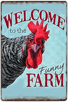Vintage Tin Poster Welcome to The Funny Farm Country Cottage Chicken Coop Metal Tin Sign 8x12 Inch Retro Art Home Bar Restaurant Garage Cafe Gas Shop Wall Decor Metal Plaque New